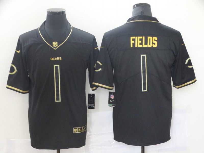 Men Chicago Bears #1 Fields Black Retro Gold Lettering 2021 Nike NFL Jersey->san francisco 49ers->NFL Jersey